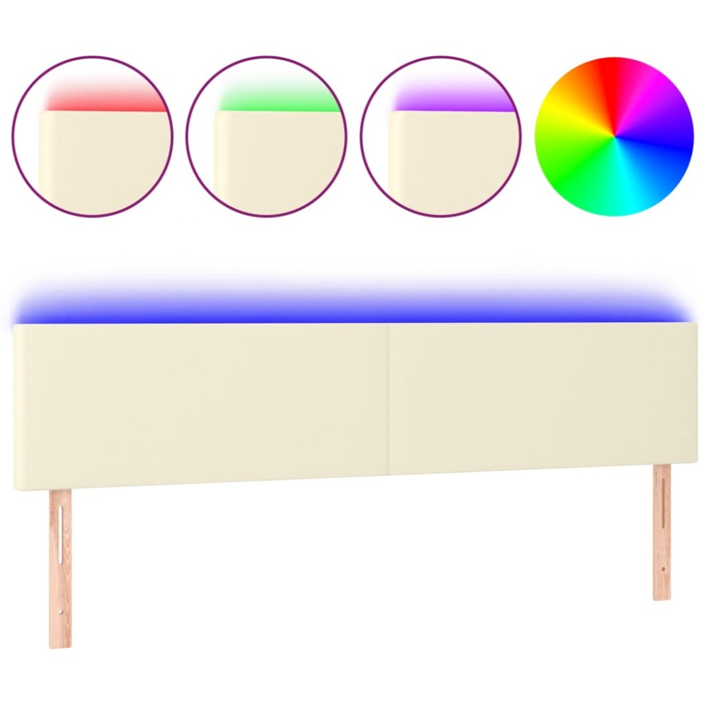 vidaXL Tăblie de pat cu LED, crem, 180x5x78/88 cm, piele ecologică