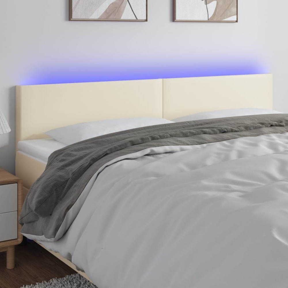 vidaXL Tăblie de pat cu LED, crem, 180x5x78/88 cm, piele ecologică