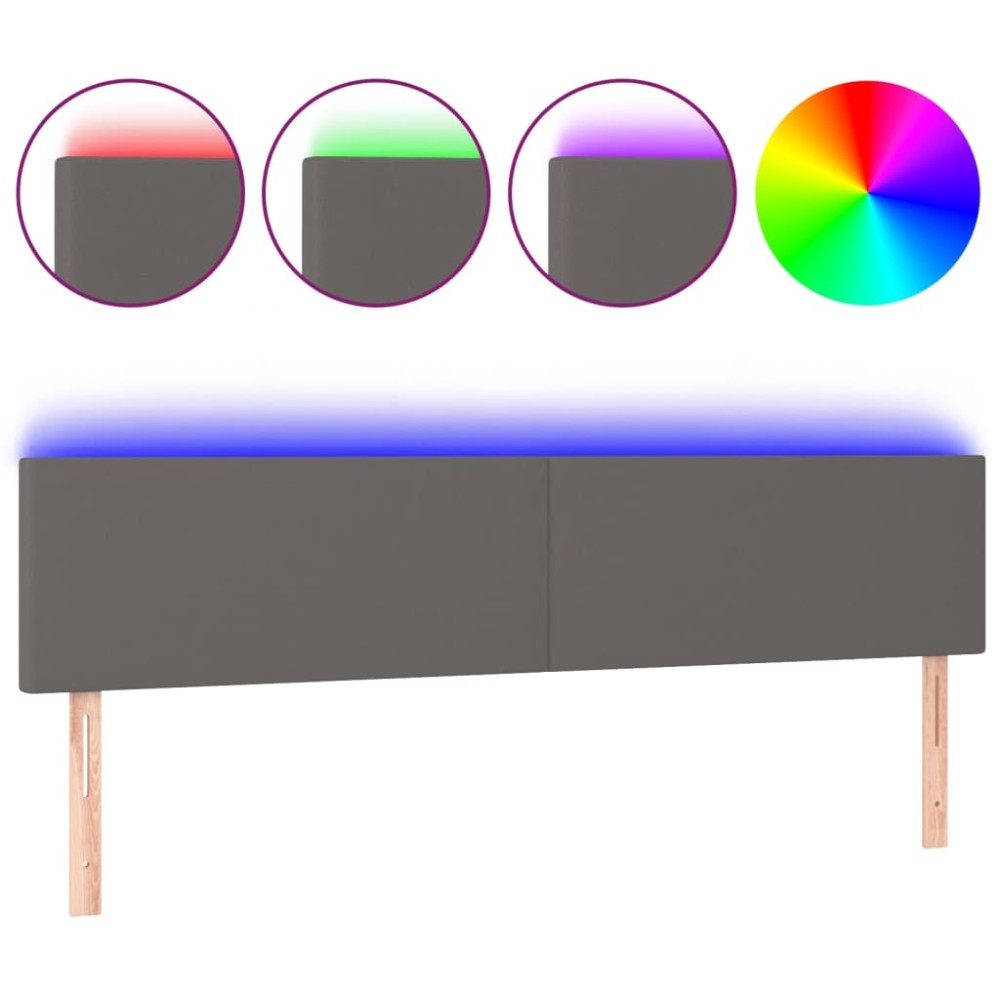 vidaXL Tăblie de pat cu LED, gri, 180x5x78/88 cm, piele ecologică