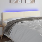 vidaXL Tăblie de pat cu LED, crem, 200x5x78/88 cm, piele ecologică