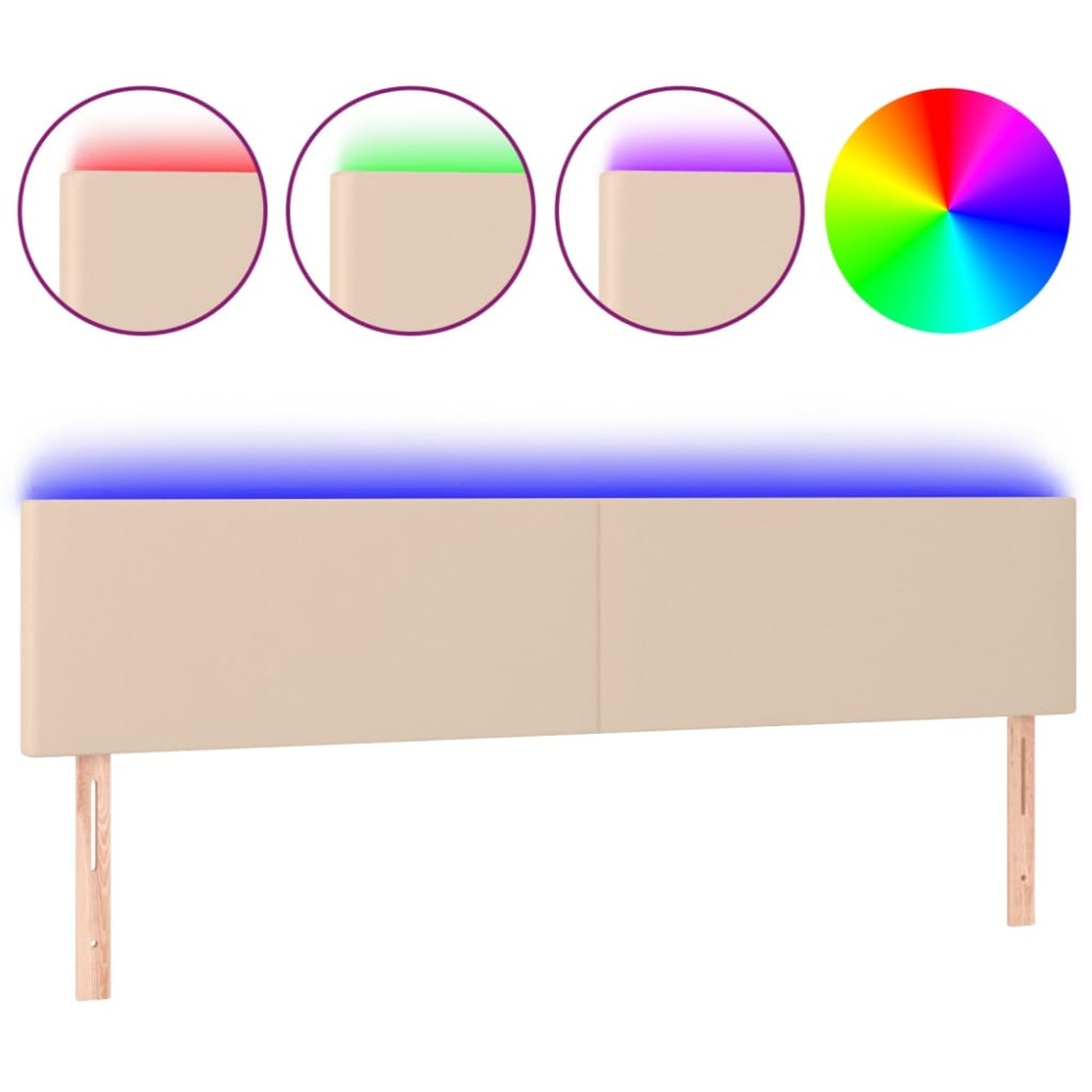 vidaXL Tăblie de pat cu LED cappuccino 200x5x78/88 cm piele ecologică