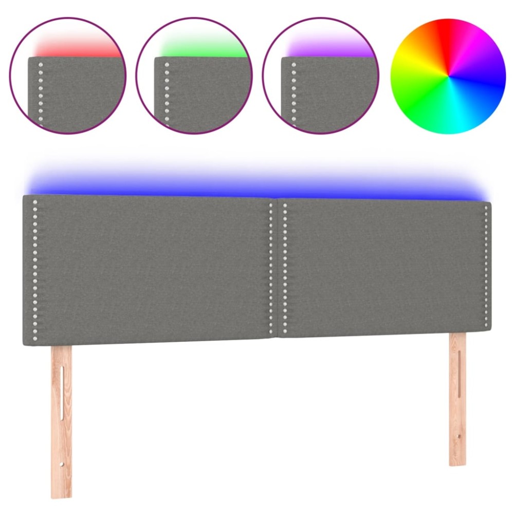vidaXL Tăblie de pat cu LED, gri închis, 144x5x78/88 cm, textil