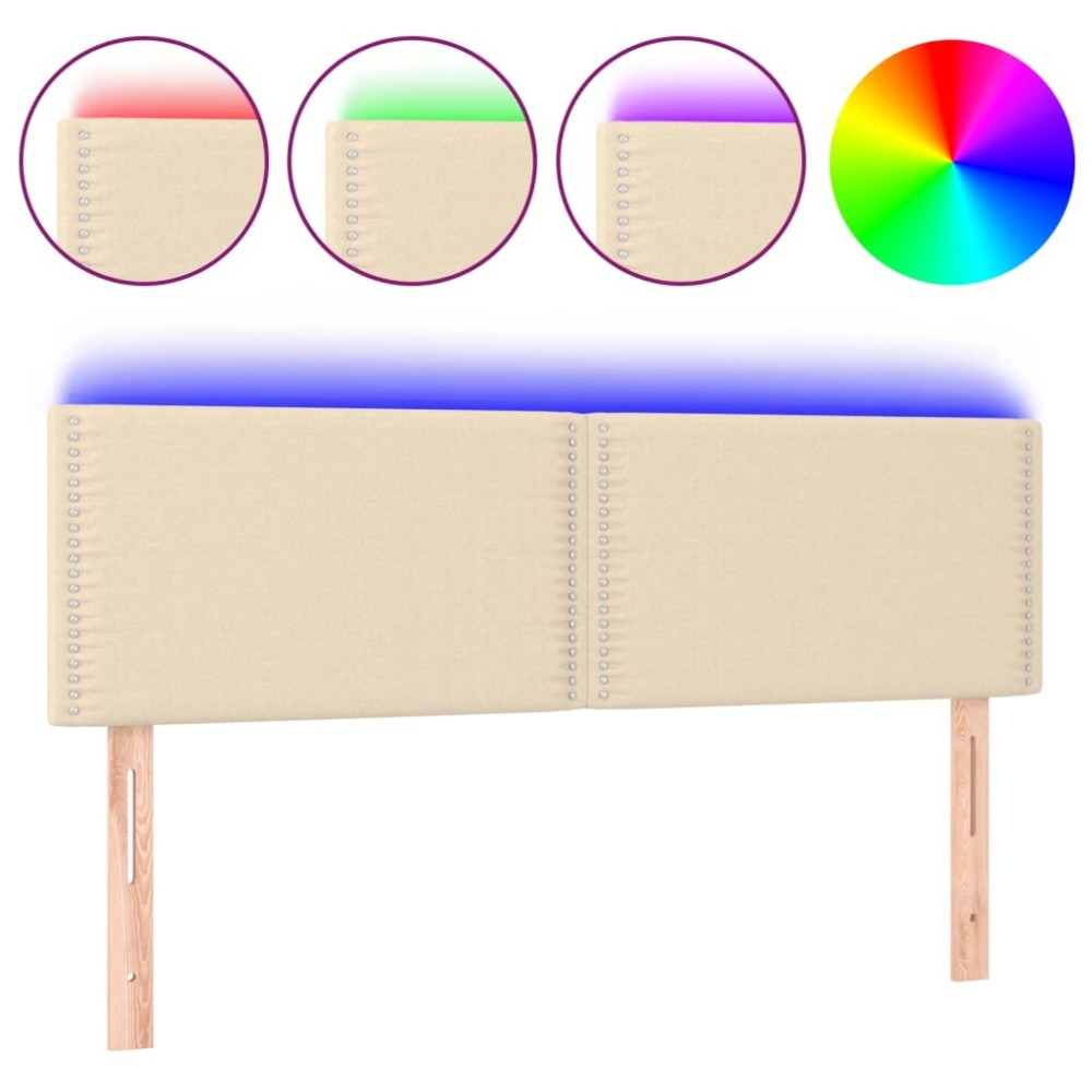 vidaXL Tăblie de pat cu LED, crem, 144x5x78/88 cm, textil