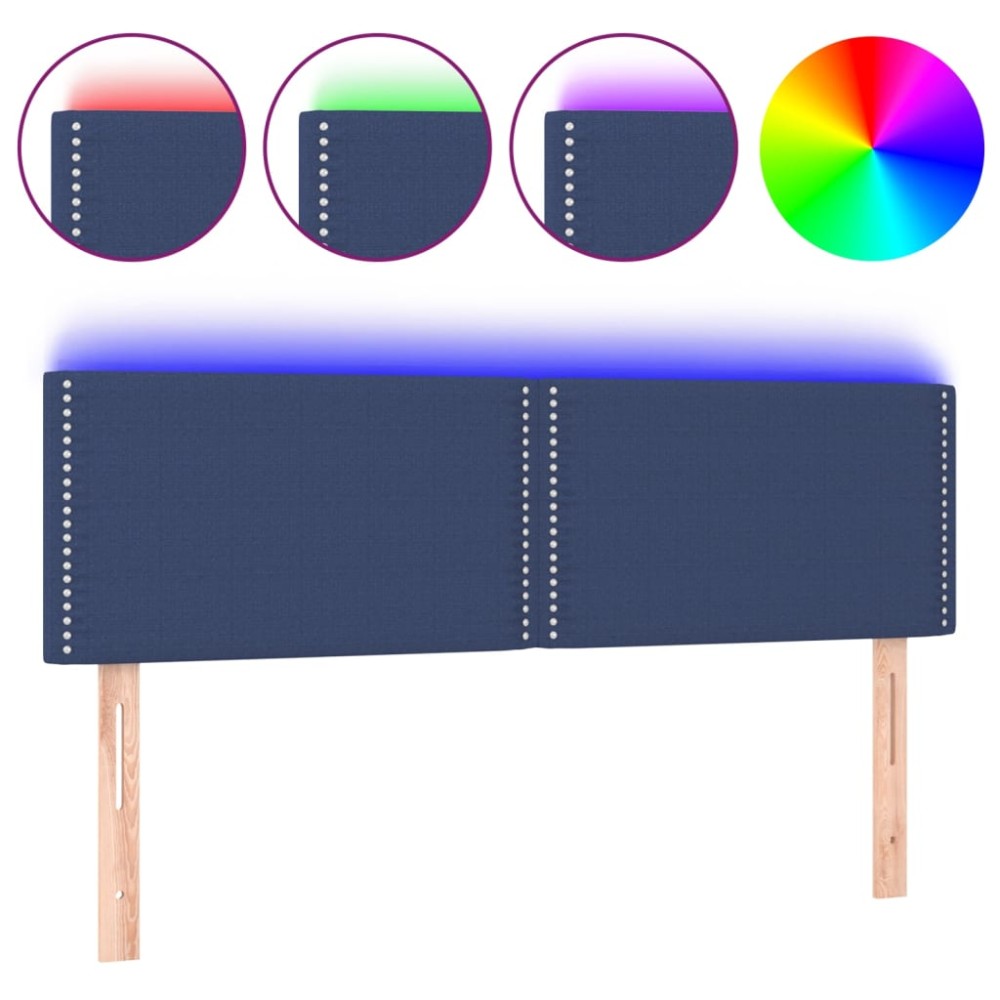 vidaXL Tăblie de pat cu LED, albastru, 144x5x78/88 cm, textil