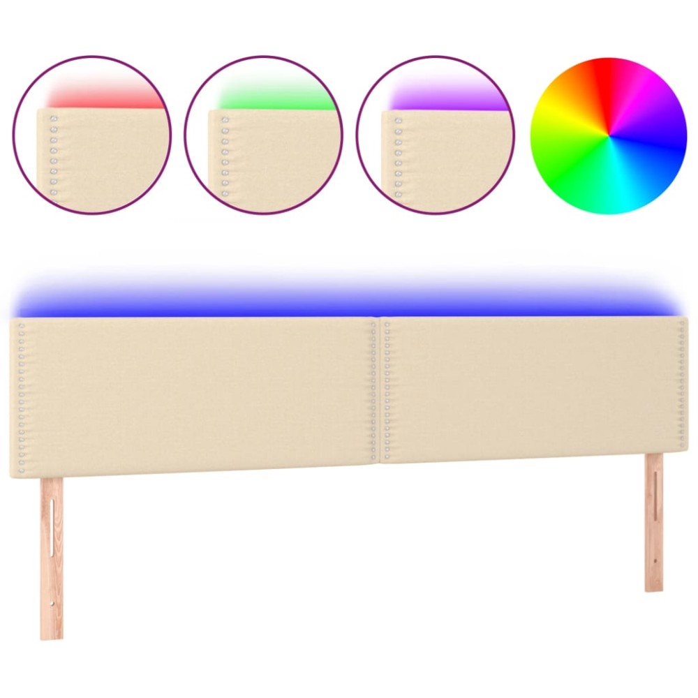 vidaXL Tăblie de pat cu LED, crem, 180x5x78/88 cm, textil