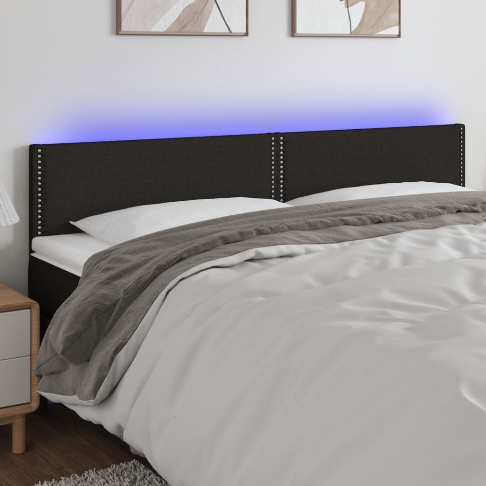 vidaXL Tăblie de pat cu LED, negru, 200x5x78/88 cm, textil