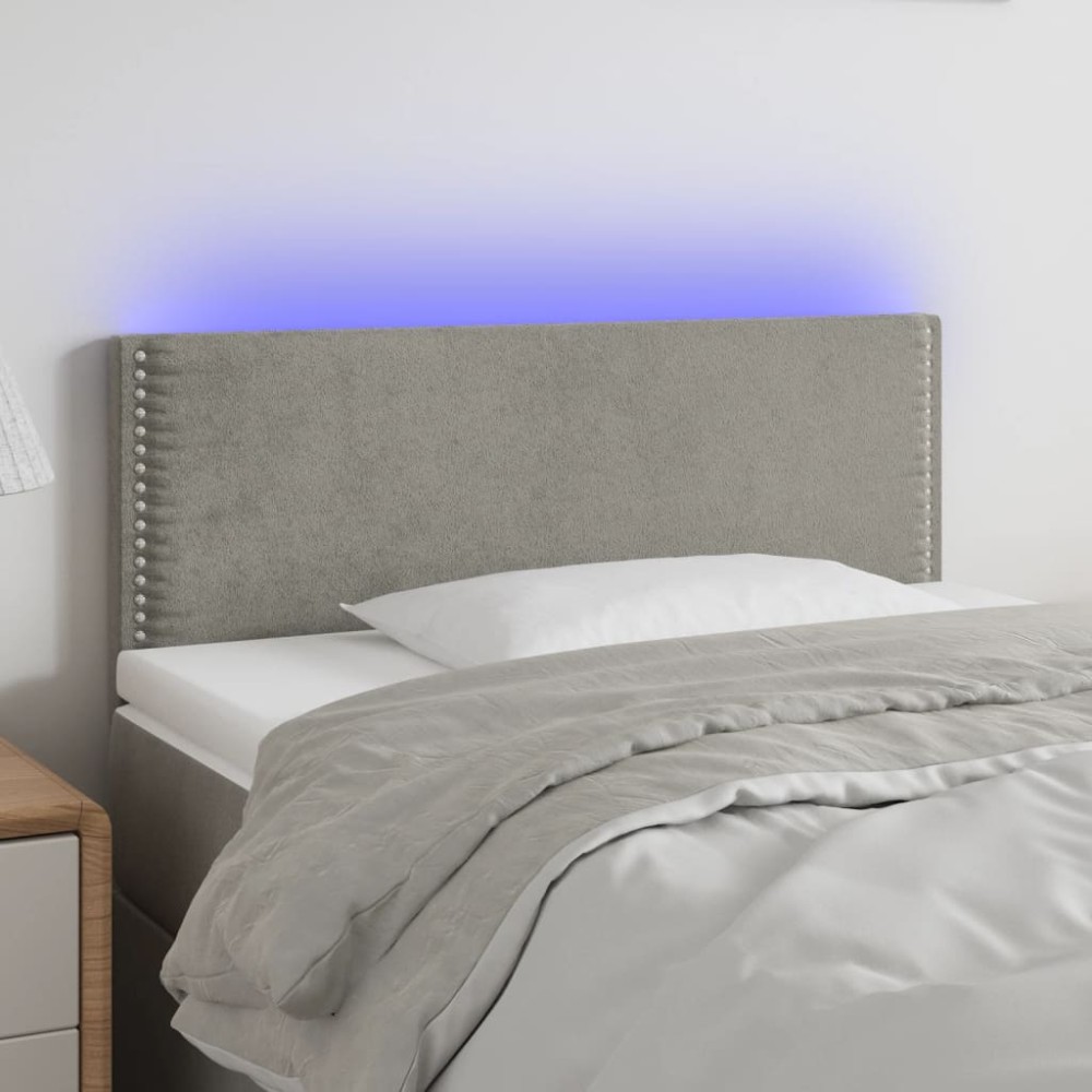 vidaXL Tăblie de pat cu LED, gri deschis, 100x5x78/88 cm, catifea