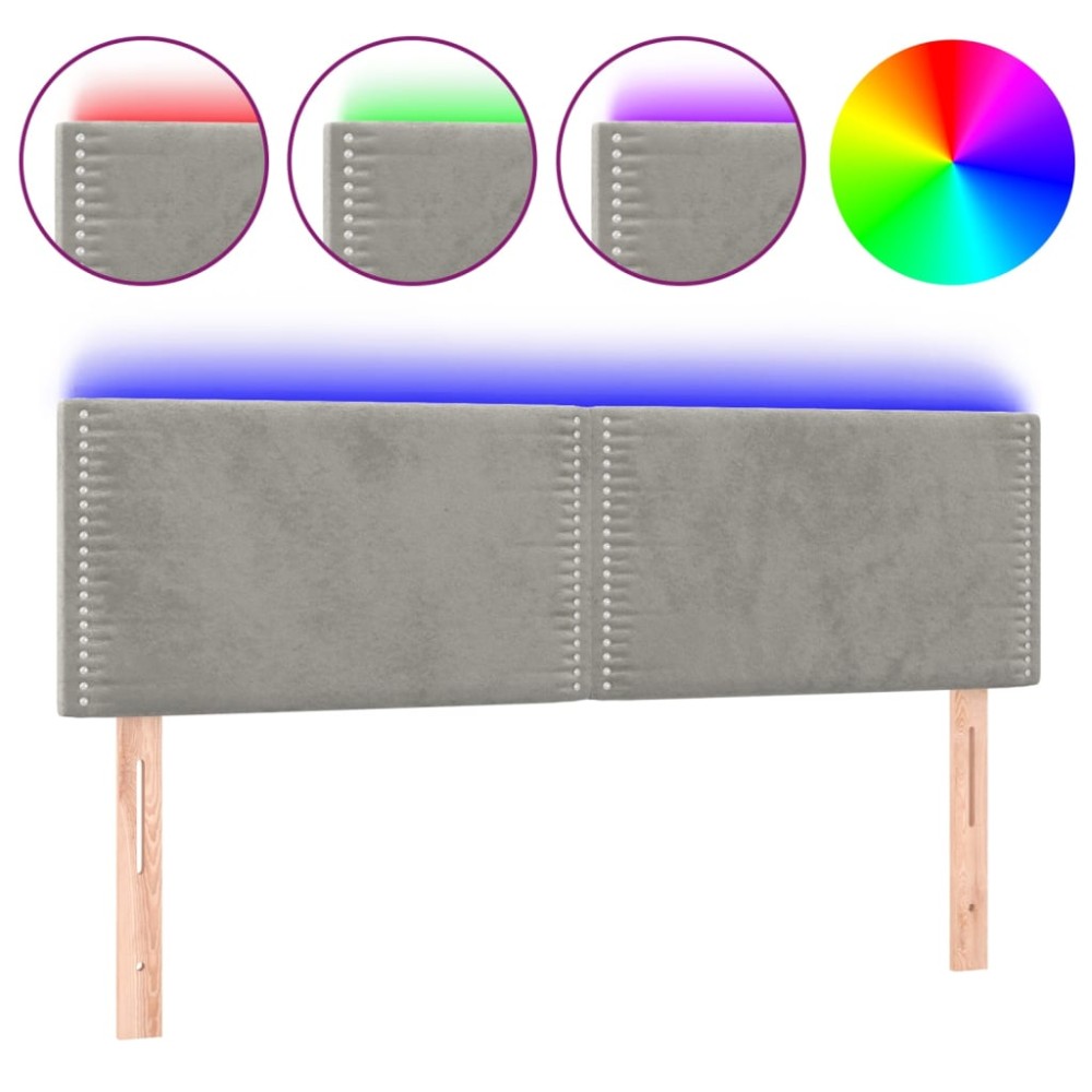 vidaXL Tăblie de pat cu LED, gri deschis, 144x5x78/88 cm, catifea