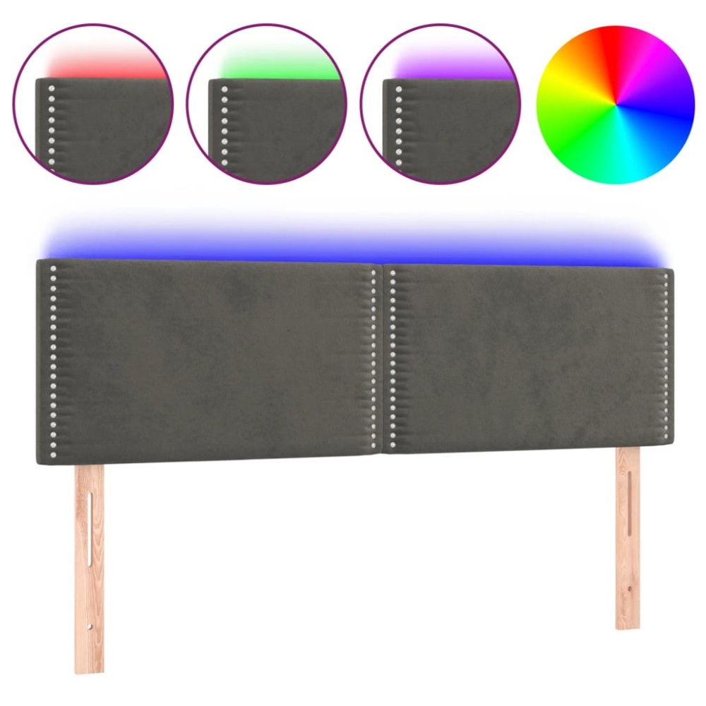 vidaXL Tăblie de pat cu LED, gri închis, 144x5x78/88 cm, catifea