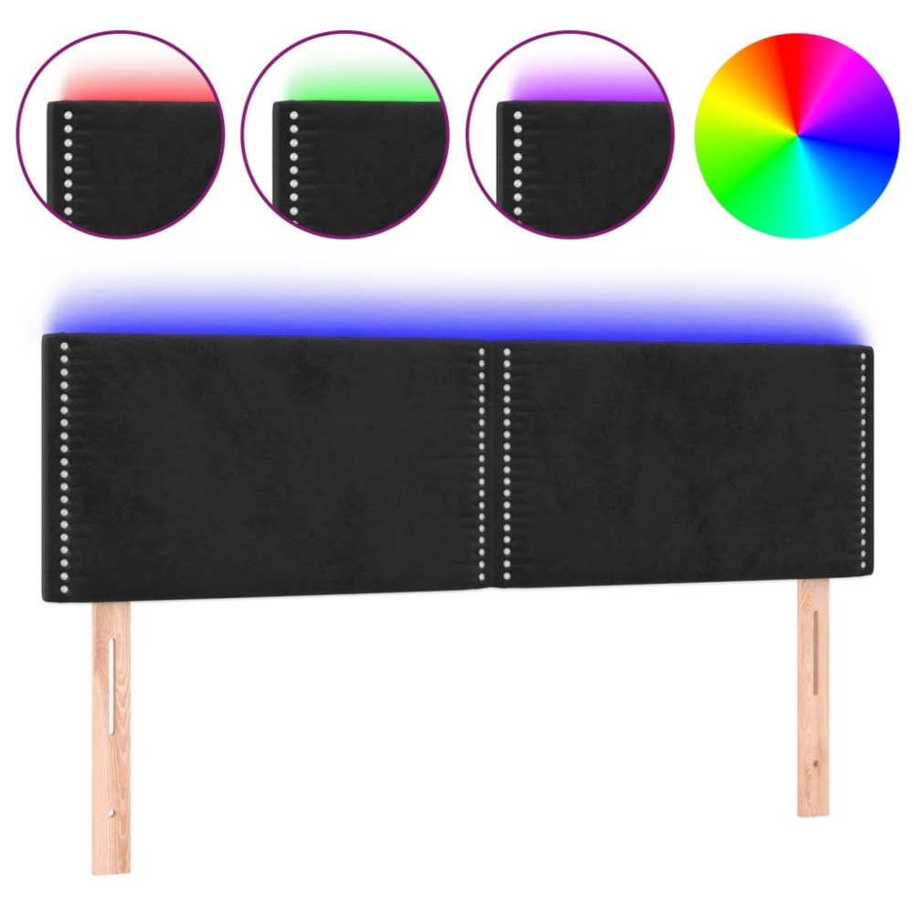 vidaXL Tăblie de pat cu LED, negru, 144x5x78/88 cm, catifea