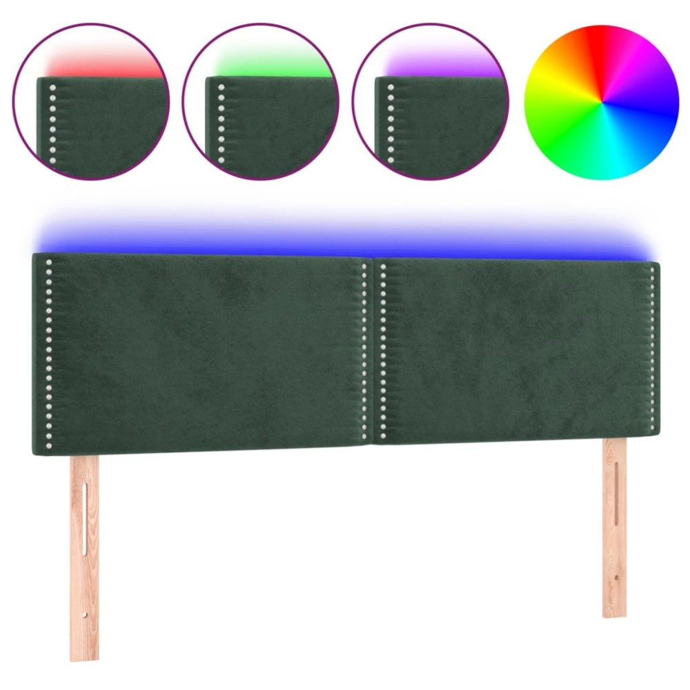 vidaXL Tăblie de pat cu LED, verde închis, 144x5x78/88 cm, catifea