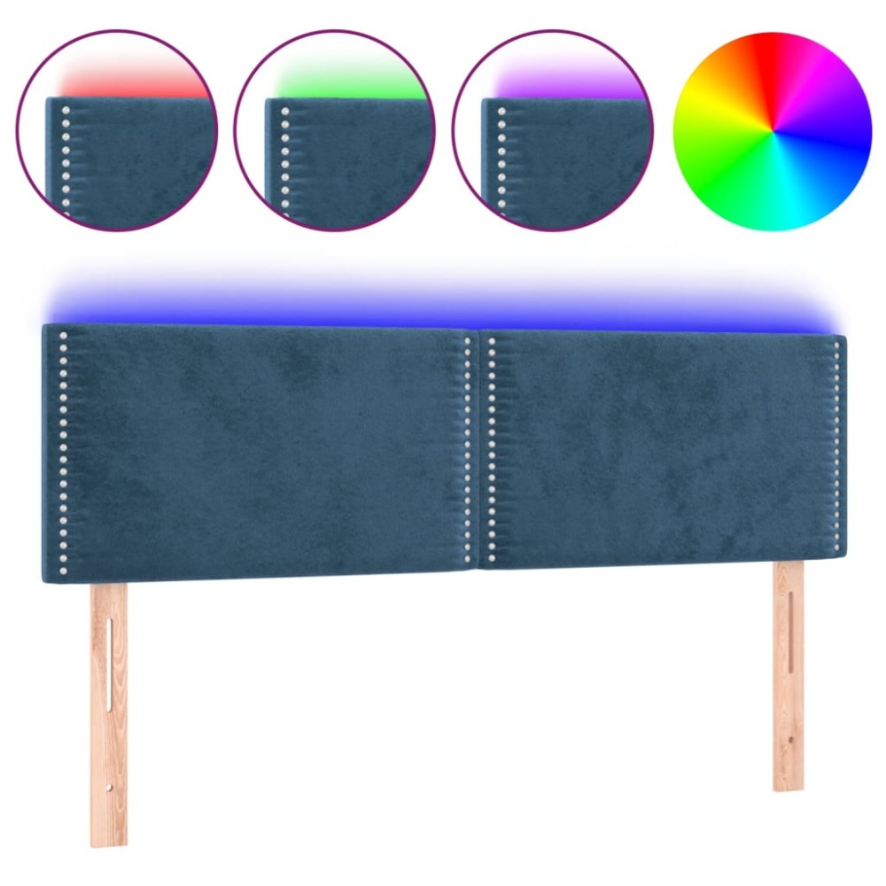 vidaXL Tăblie de pat cu LED, albastru închis, 144x5x78/88 cm, catifea