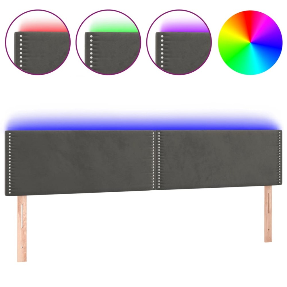 vidaXL Tăblie de pat cu LED, gri închis, 160x5x78/88 cm, catifea
