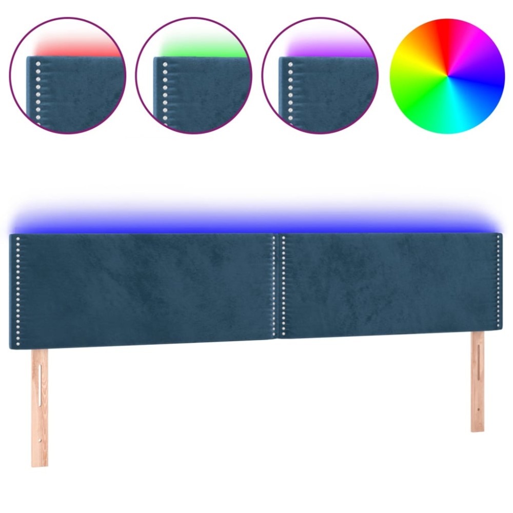 vidaXL Tăblie de pat cu LED, albastru închis, 160x5x78/88 cm, catifea
