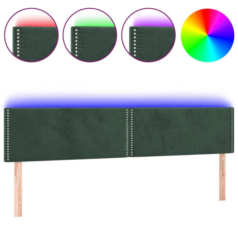 vidaXL Tăblie de pat cu LED, verde închis, 200x5x78/88 cm, catifea