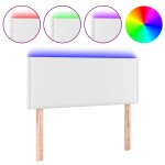 vidaXL Tăblie de pat cu LED, alb, 90x5x78/88 cm, piele ecologică