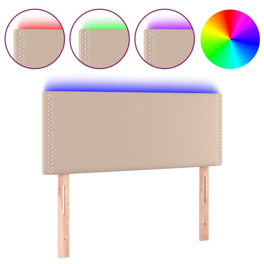 vidaXL Tăblie de pat cu LED, cappuccino, 90x5x78/88cm, piele ecologică
