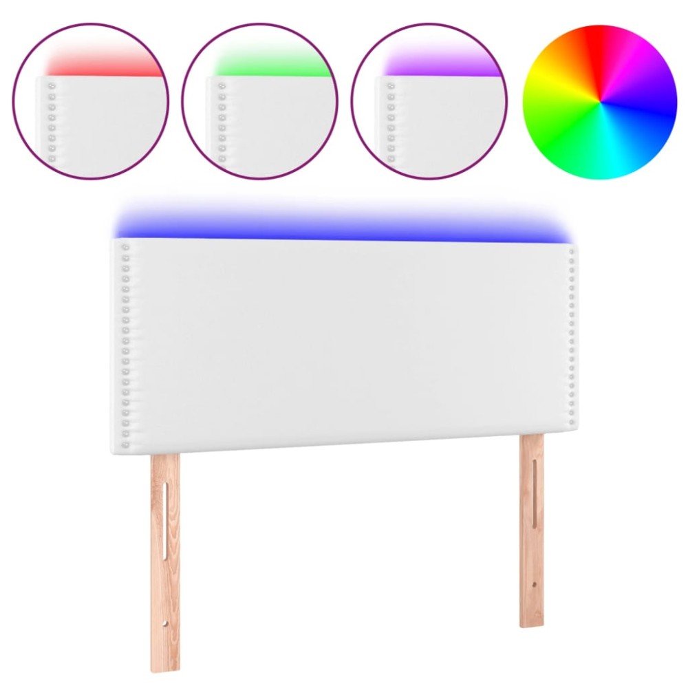 vidaXL Tăblie de pat cu LED, alb, 100x5x78/88 cm, piele ecologică