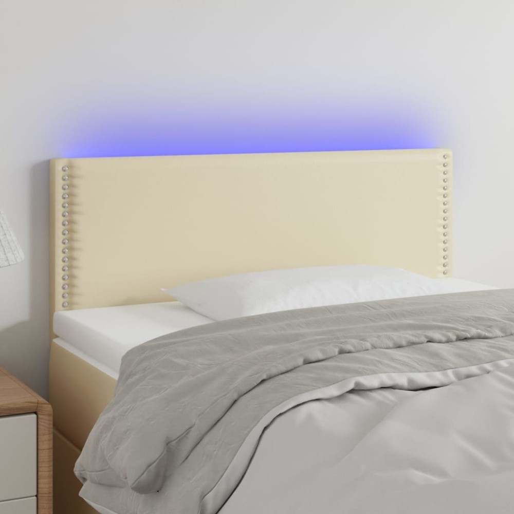 vidaXL Tăblie de pat cu LED, crem, 100x5x78/88 cm, piele ecologică