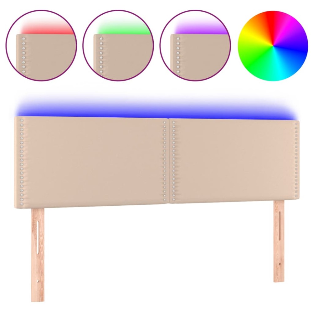 vidaXL Tăblie de pat cu LED cappuccino 144x5x78/88 cm piele ecologică