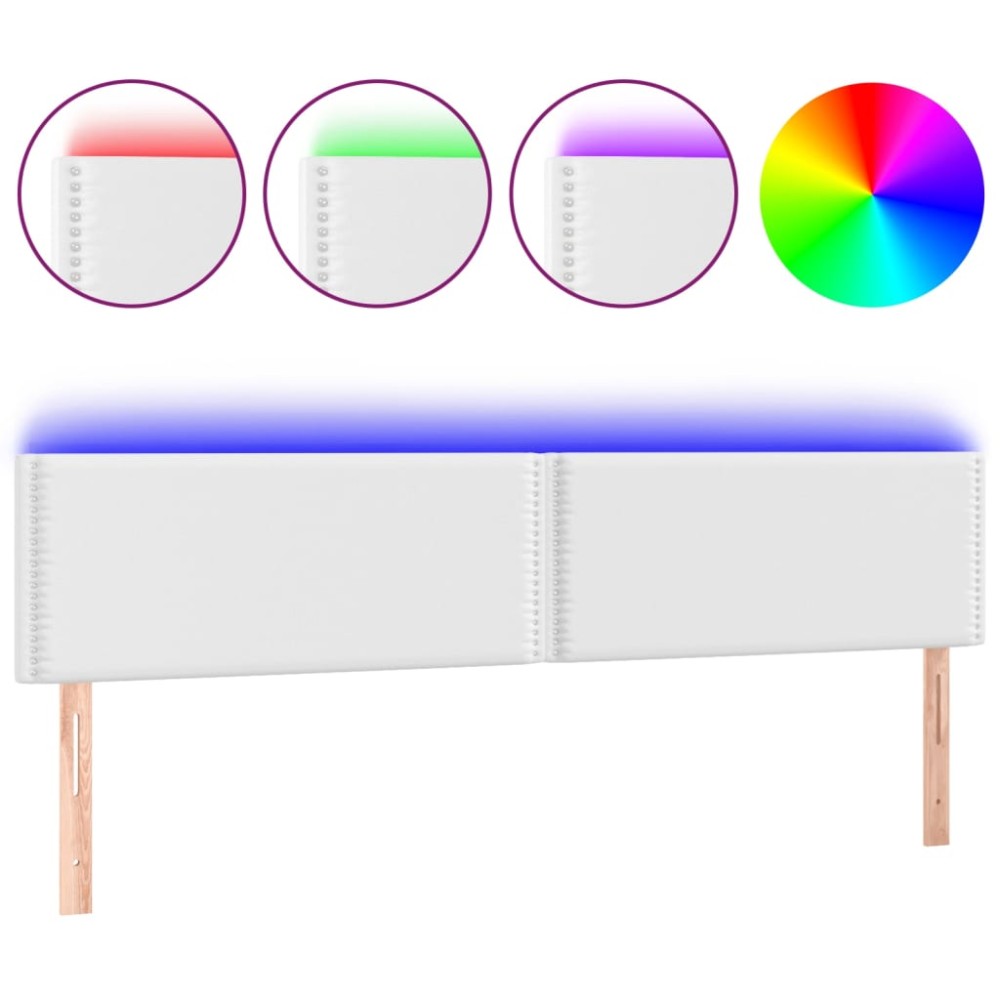 vidaXL Tăblie de pat cu LED, alb, 160x5x78/88 cm, piele ecologică