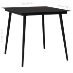 vidaXL Masă de grădină, negru, 80 x 80 x 74 cm, oțel și sticlă