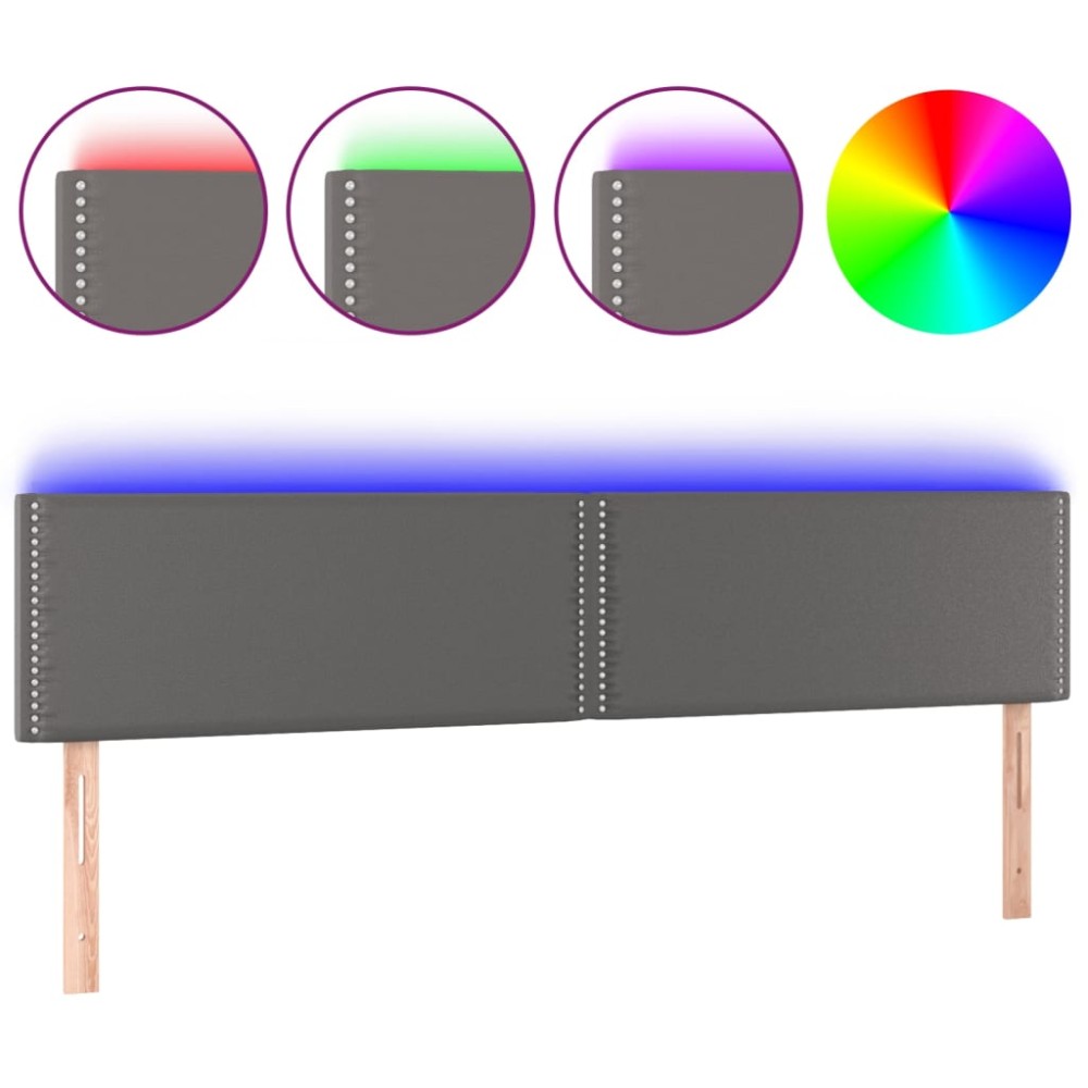 vidaXL Tăblie de pat cu LED, gri, 180x5x78/88 cm, piele ecologică