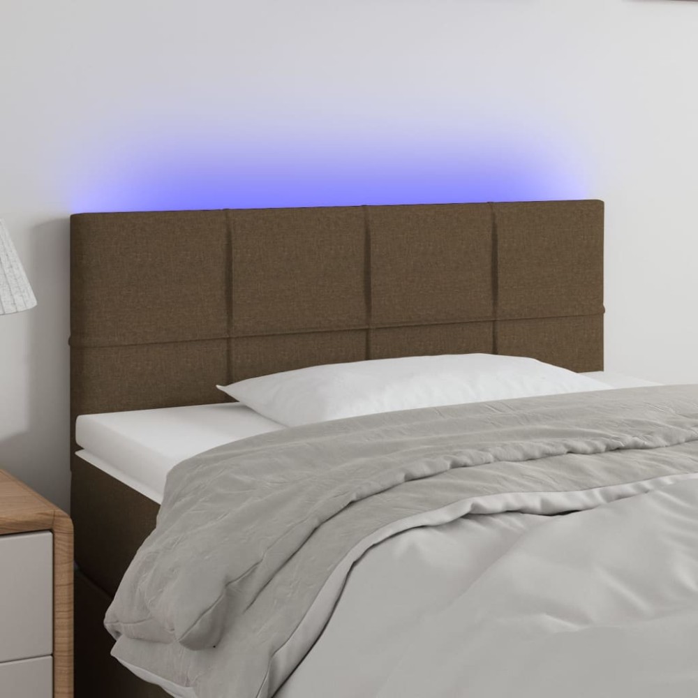vidaXL Tăblie de pat cu LED, maro închis, 90x5x78/88 cm, textil