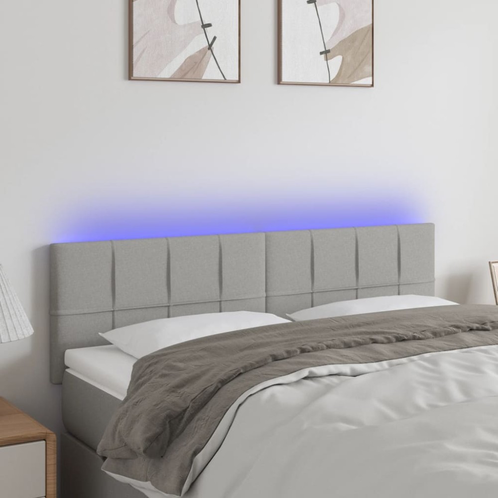 vidaXL Tăblie de pat cu LED, gri deschis, 144x5x78/88 cm, textil