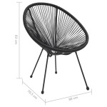 vidaXL Scaune de grădină tip lună, 2 buc., negru, ratan