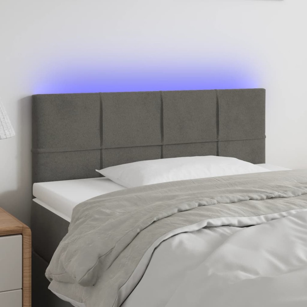 vidaXL Tăblie de pat cu LED, gri închis, 90x5x78/88 cm, catifea