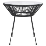 vidaXL Masă de grădină, negru, Ø70x74 cm, sticlă și ratan vidaXL Masă de grădină, negru, Ø70x74 cm, sticlă și ratan