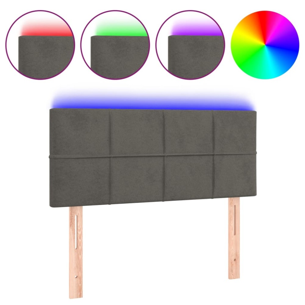 vidaXL Tăblie de pat cu LED, gri închis, 100x5x78/88 cm, catifea