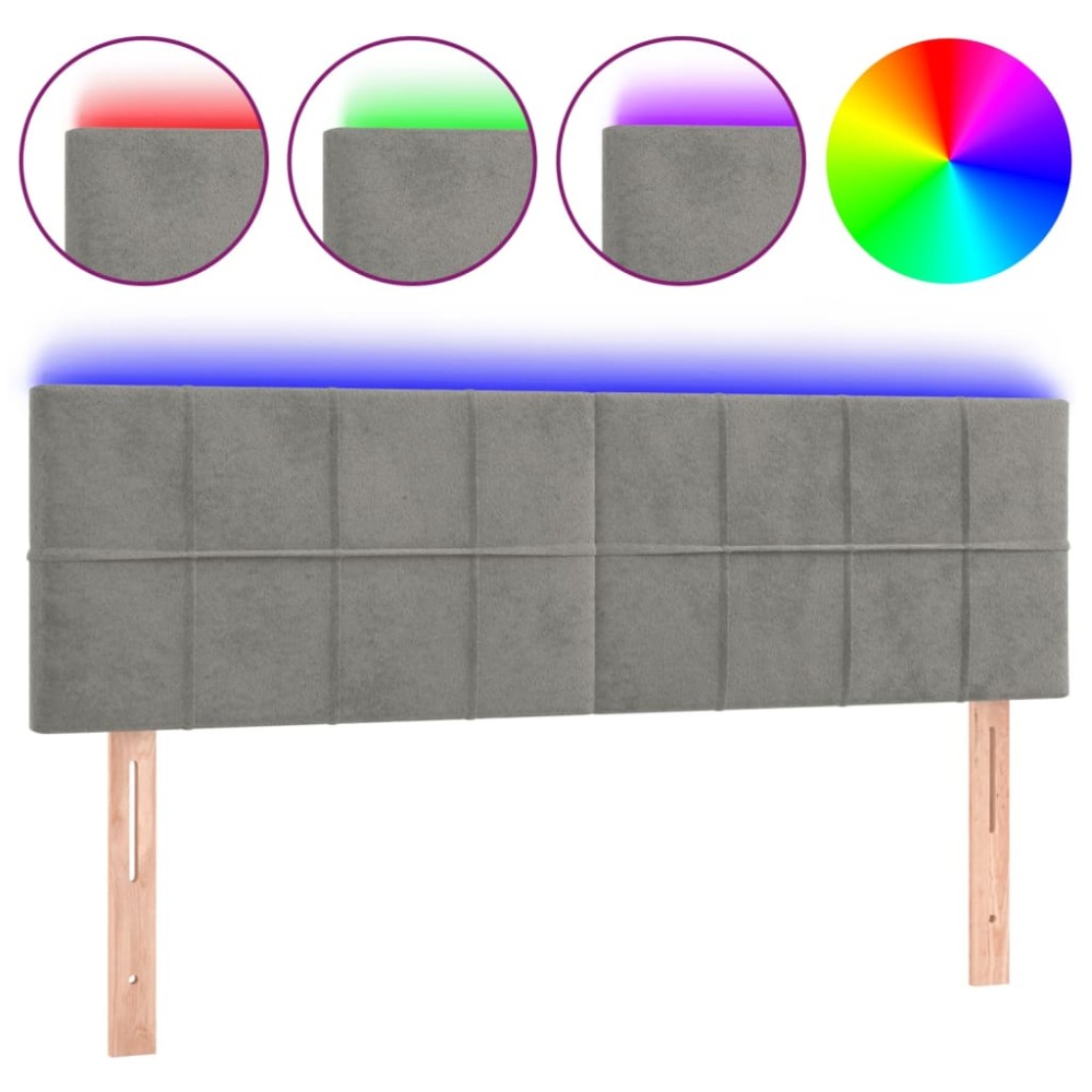 vidaXL Tăblie de pat cu LED, gri deschis, 144x5x78/88 cm, catifea