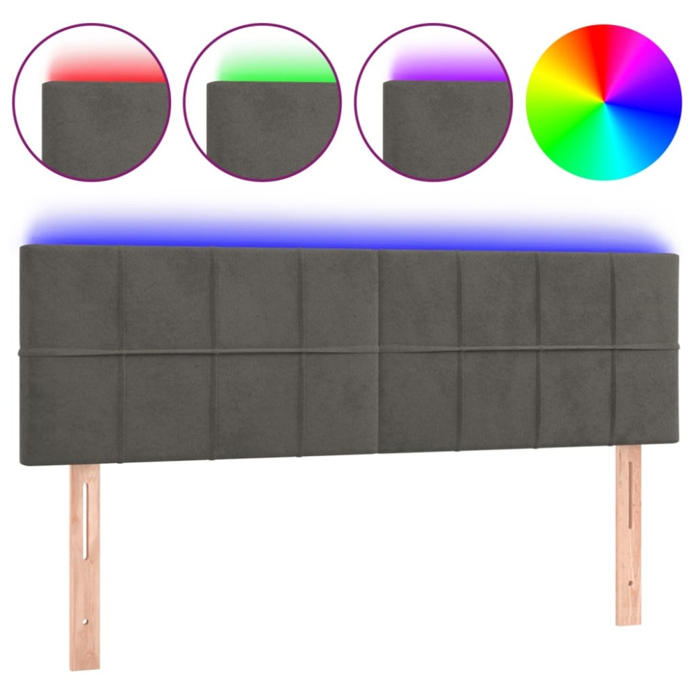vidaXL Tăblie de pat cu LED, gri închis, 144x5x78/88 cm, catifea