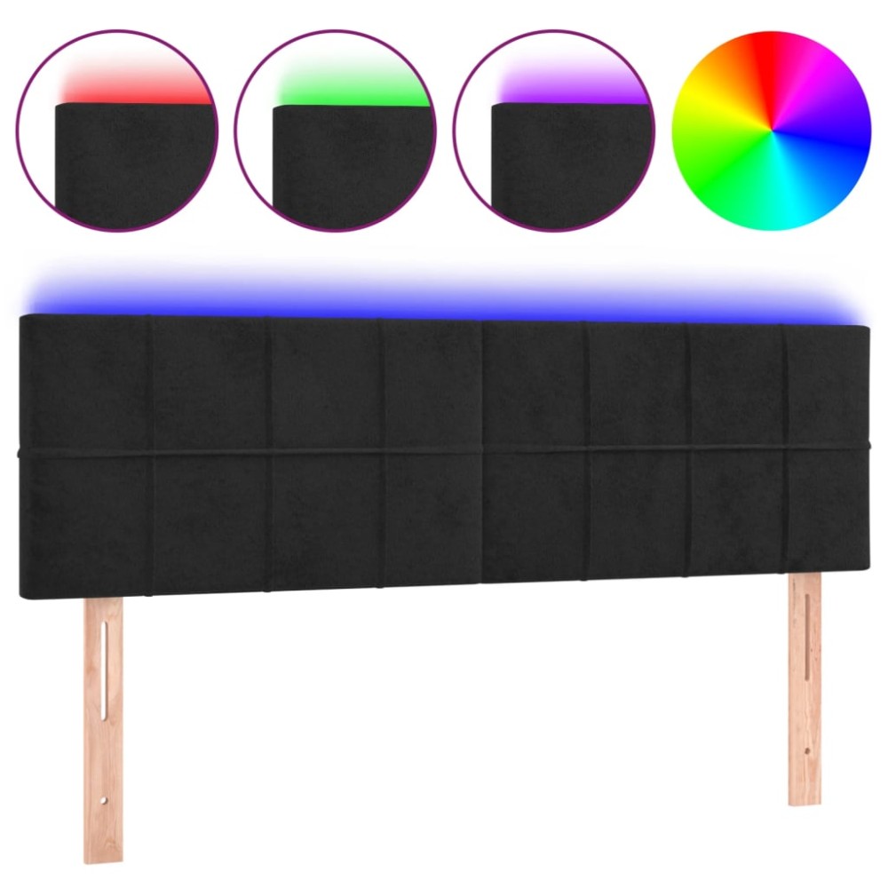 vidaXL Tăblie de pat cu LED, negru, 144x5x78/88 cm, catifea