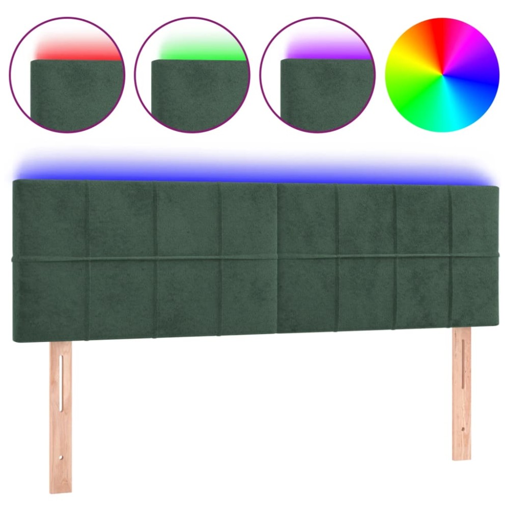 vidaXL Tăblie de pat cu LED, verde închis, 144x5x78/88 cm, catifea