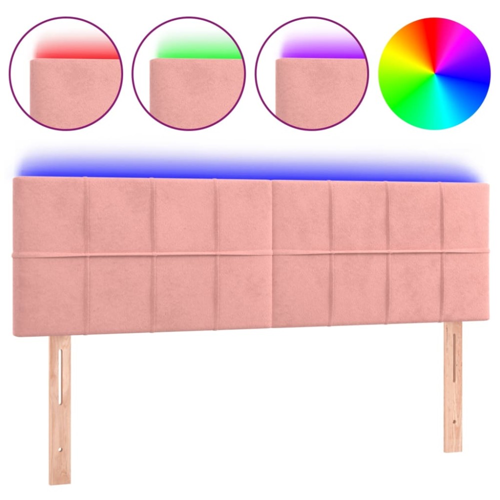 vidaXL Tăblie de pat cu LED, roz, 144x5x78/88 cm, catifea