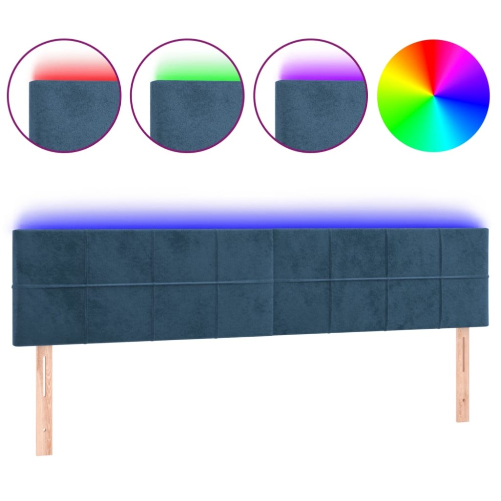 vidaXL Tăblie de pat cu LED, albastru închis, 160x5x78/88 cm, catifea