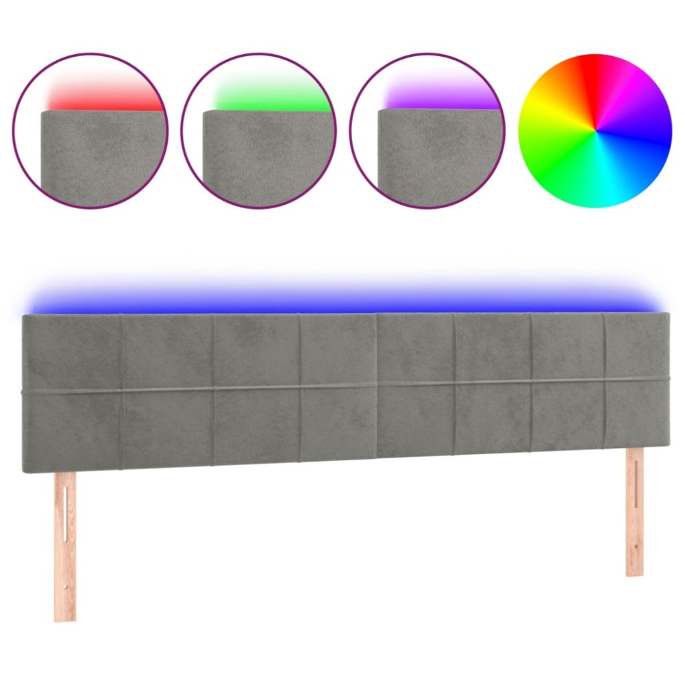 vidaXL Tăblie de pat cu LED, gri deschis, 180x5x78/88 cm, catifea