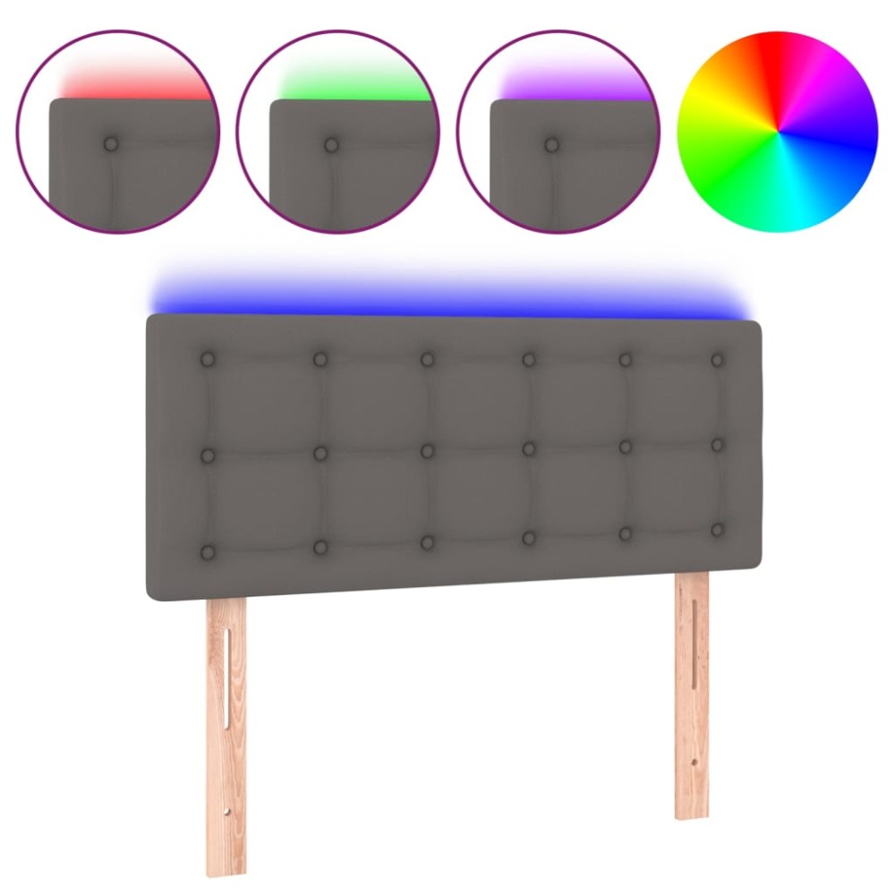 vidaXL Tăblie de pat cu LED, gri, 80x5x78/88 cm, piele ecologică