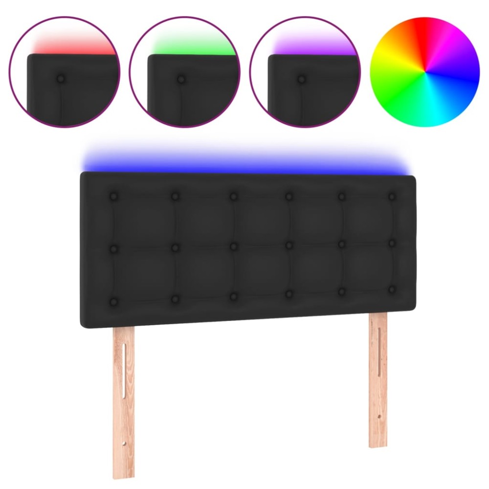 vidaXL Tăblie de pat cu LED, negru, 90x5x78/88 cm, piele ecologică