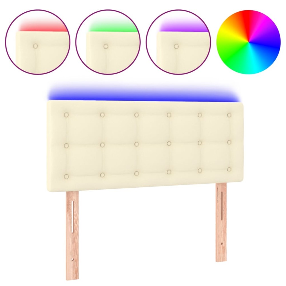 vidaXL Tăblie de pat cu LED, crem, 90x5x78/88 cm, piele ecologică