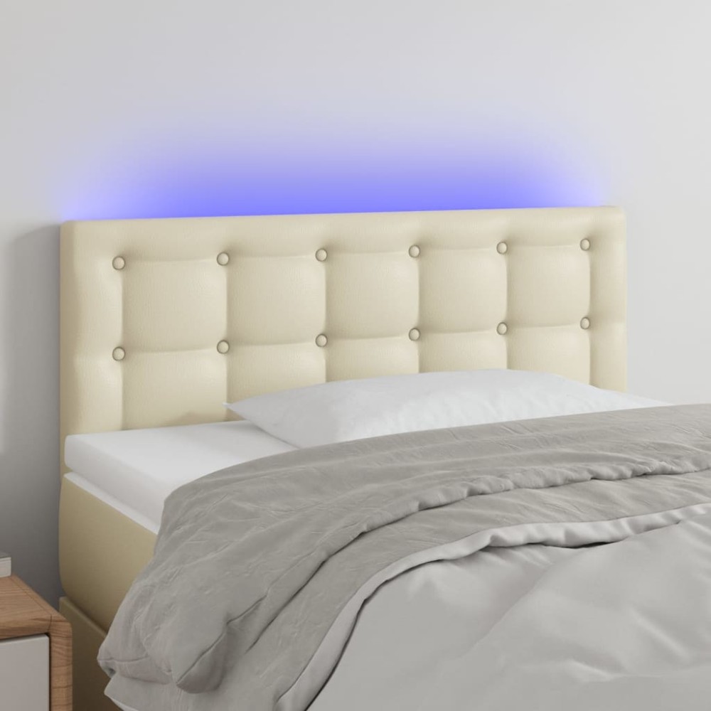 vidaXL Tăblie de pat cu LED, crem, 90x5x78/88 cm, piele ecologică