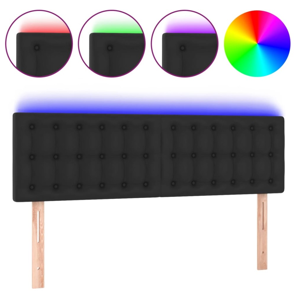 vidaXL Tăblie de pat cu LED, negru, 144x5x78/88 cm, piele ecologică