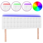 vidaXL Tăblie de pat cu LED, alb, 144x5x78/88 cm, piele ecologică vidaXL Tăblie de pat cu LED, alb, 144x5x78/88 cm, piele ecologică