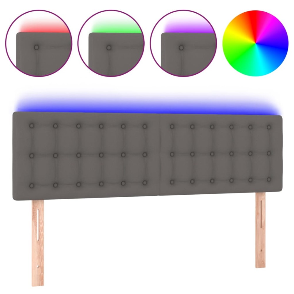 vidaXL Tăblie de pat cu LED, gri, 144x5x78/88 cm, piele ecologică