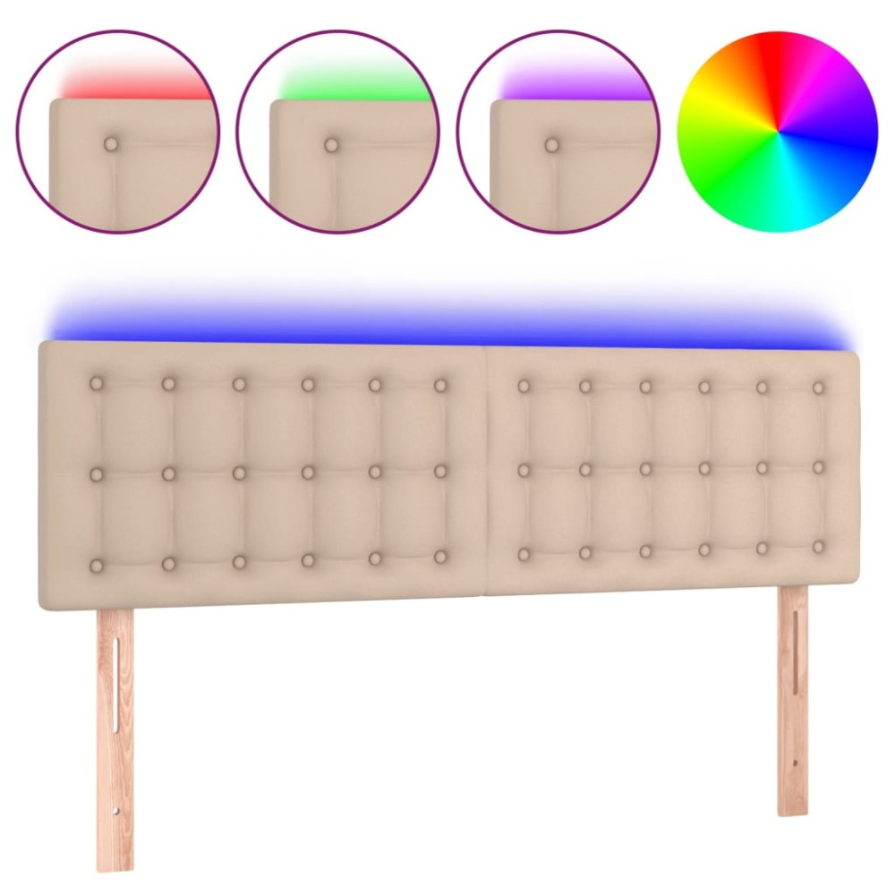 vidaXL Tăblie de pat cu LED cappuccino 144x5x78/88 cm piele ecologică