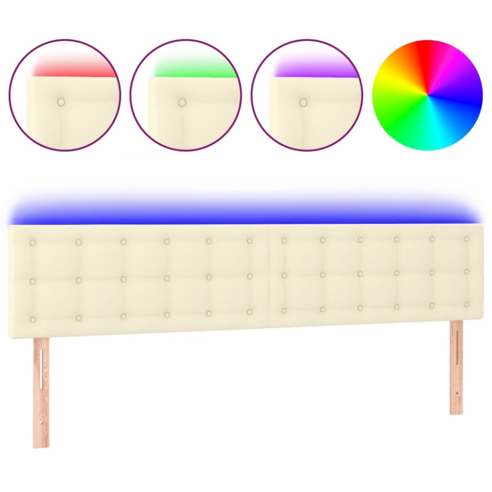 vidaXL Tăblie de pat cu LED, crem, 160x5x78/88 cm, piele ecologică