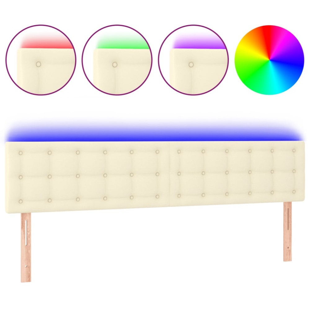 vidaXL Tăblie de pat cu LED, crem, 180x5x78/88 cm, piele ecologică